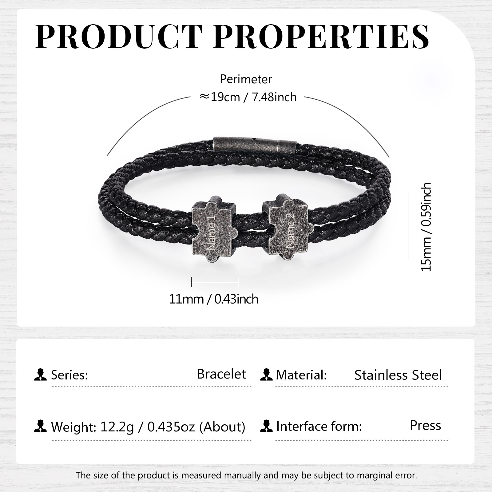 2-4 Nombres Personalizados Pulsera de Cuerda Aros de Rompecabezas de Acero Inoxidable-Jessemade ES