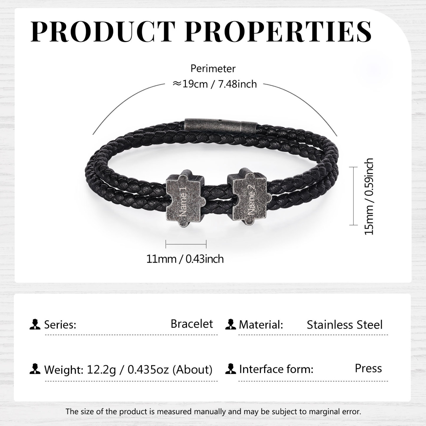 2-4 Nombres Personalizados Pulsera de Cuerda Aros de Rompecabezas de Acero Inoxidable-Jessemade ES