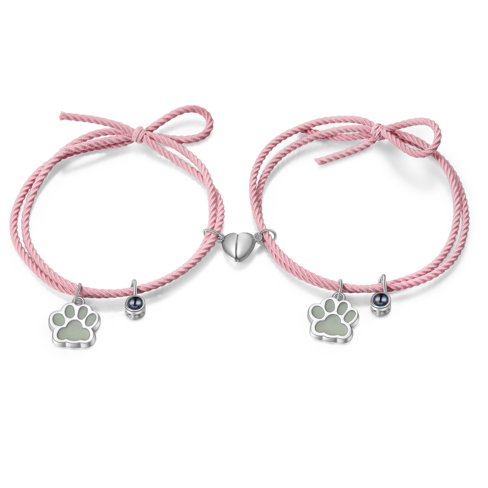 Pulsera para pareja de pata fluorescente con proyección de foto con dije de corazón magnético-Jessemade ES