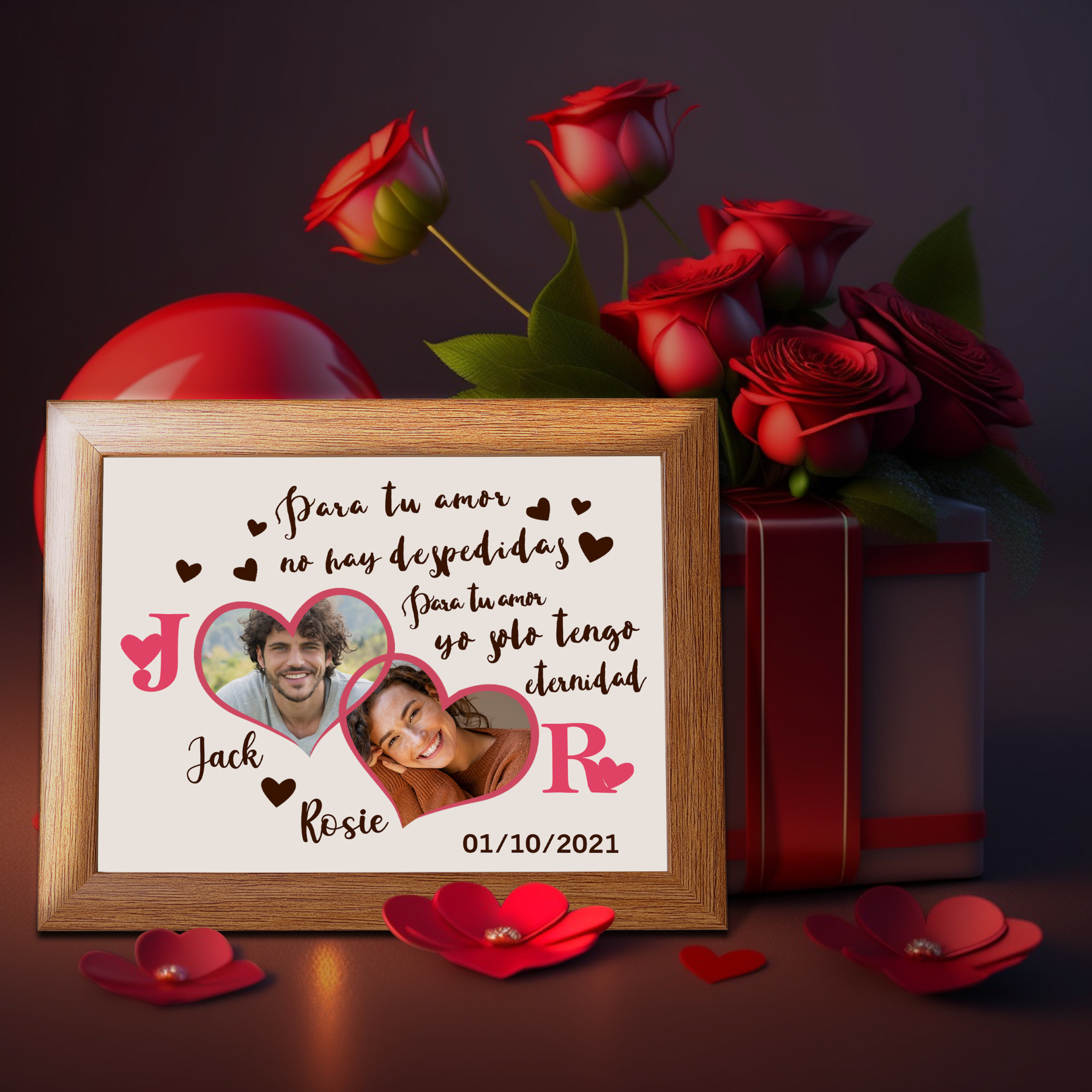 Marco de 2 fotos de madera para pareja 2 nombres, 2 letras y fecha personalizados | Jessemade