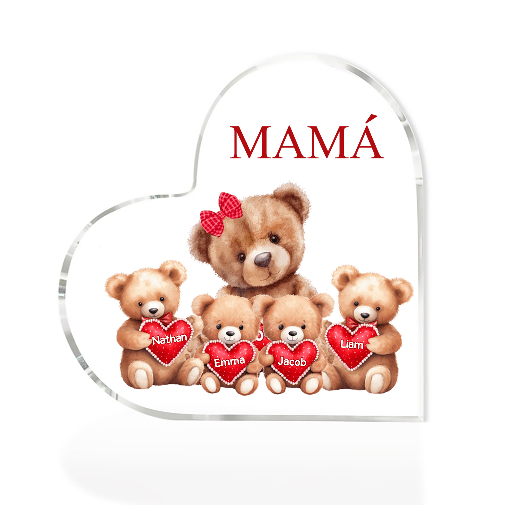 A mi mamá/abuela-Placa de acrílico "Nosotros" en forma de corazón 4 nombres y 1 texto personalizados-Jessemade ES