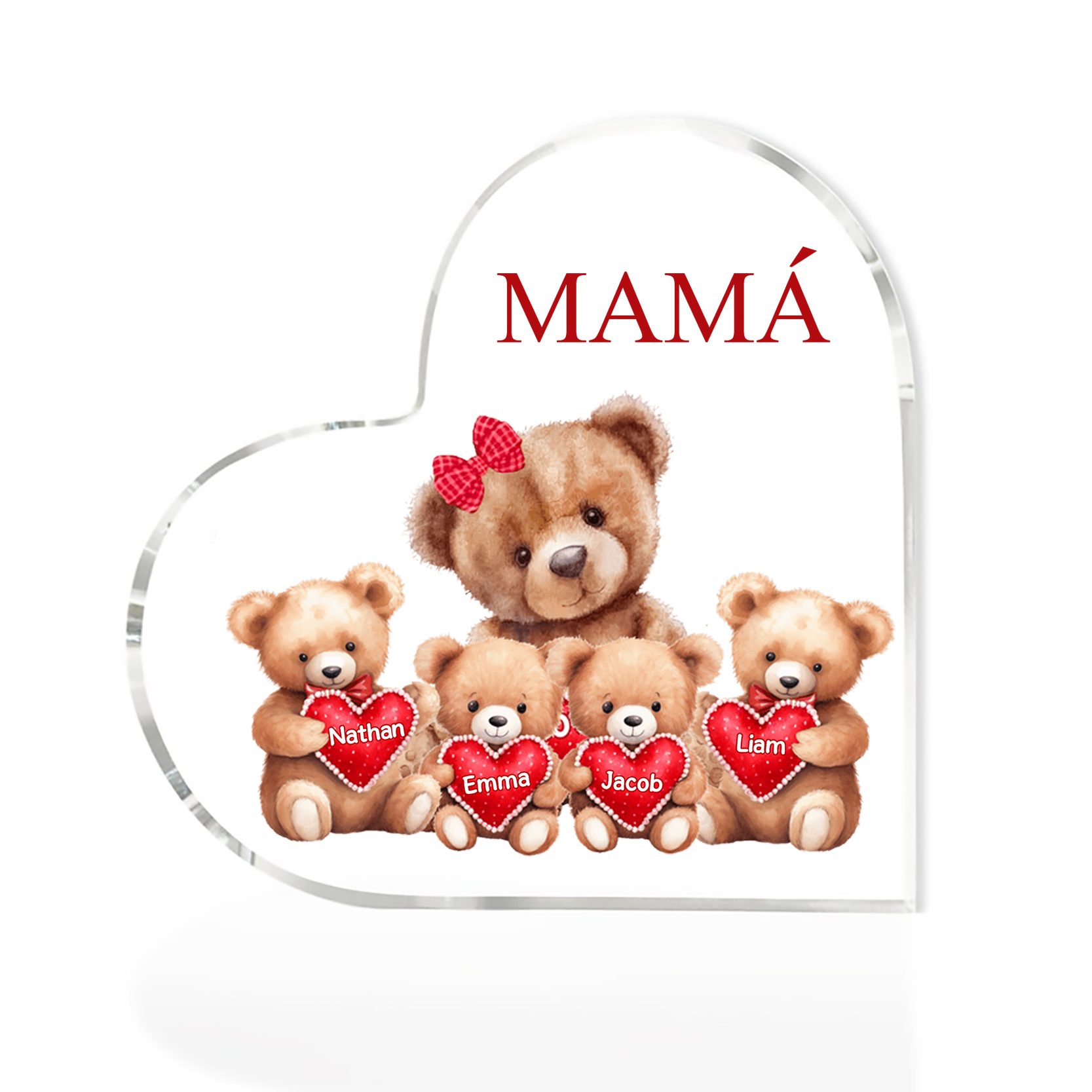 A mi mamá/abuela-Placa de acrílico "Nosotros" en forma de corazón 4 nombres y 1 texto personalizados-Jessemade ES