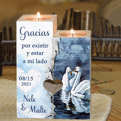 Candelero para pareja de madera de dos piezas sin candela con 2 nombres y fecha personalizados-Jessemade ES