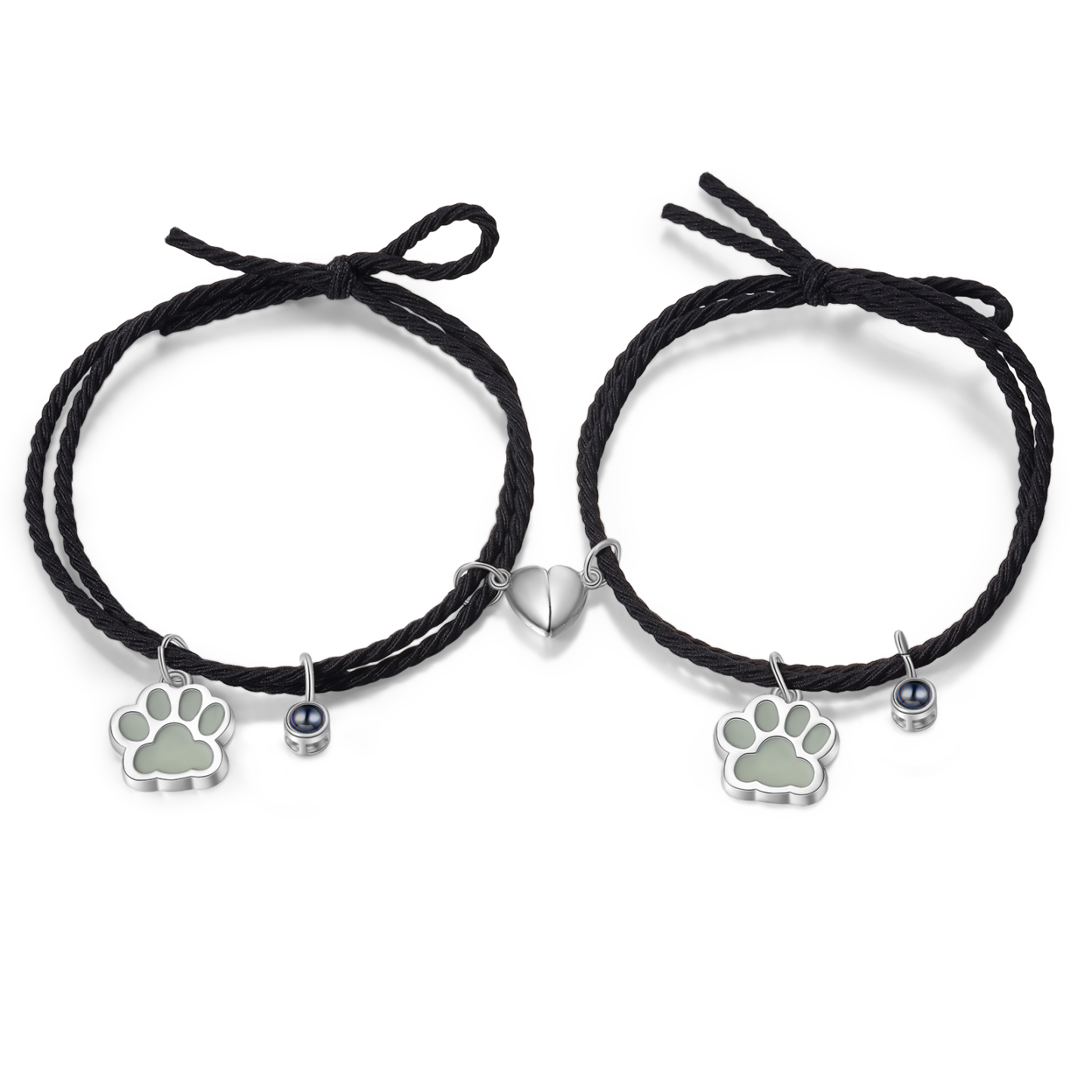 Pulsera para pareja de pata fluorescente con proyección de foto con dije de corazón magnético-Jessemade ES