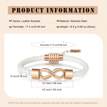 Pulsera de cuero con nudo infinito 1 texto personalizado-Jessemade ES