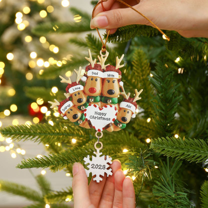 Navidad-Ornamentos Navideños de Madera Renos 5 Nombres con Texto y Año Personalizados