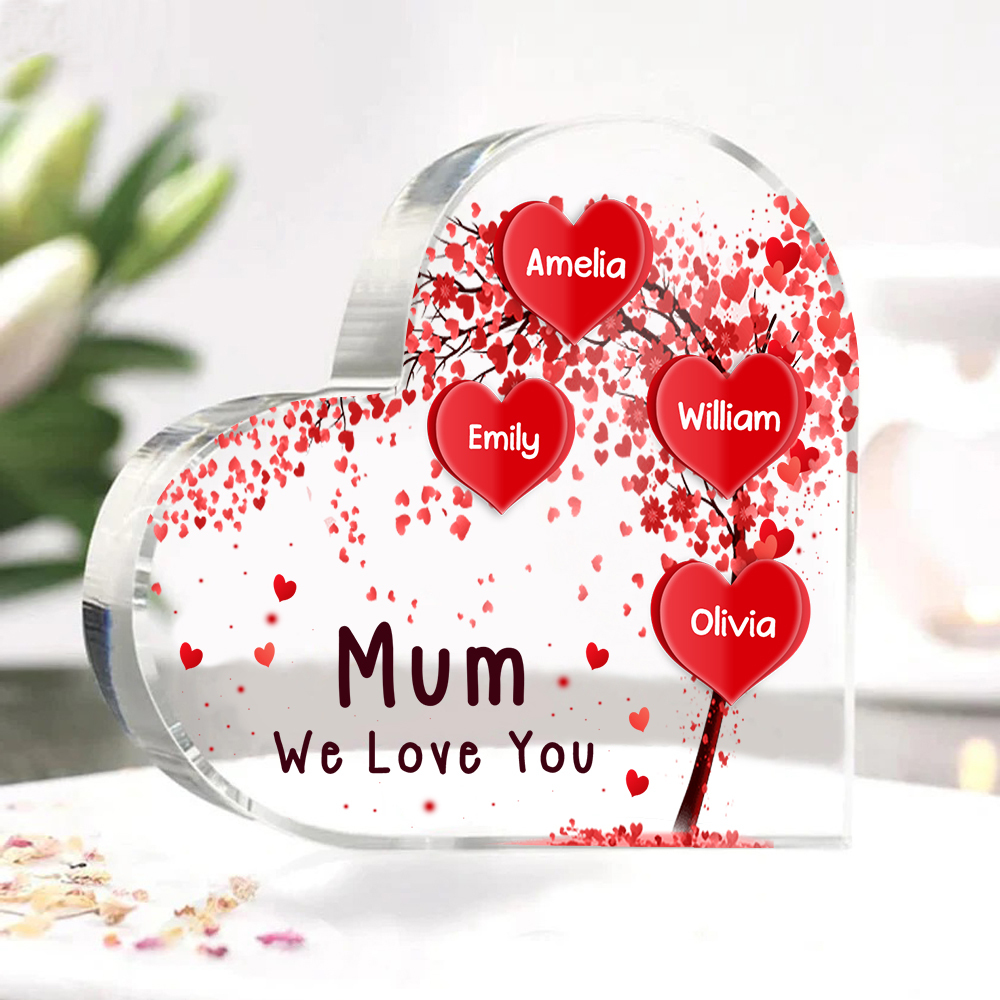 A mi mamá/abuela-Placa de acrílico "Corazones" en forma de corazón 4 nombres y 1 texto personalizados-Jessemade ES