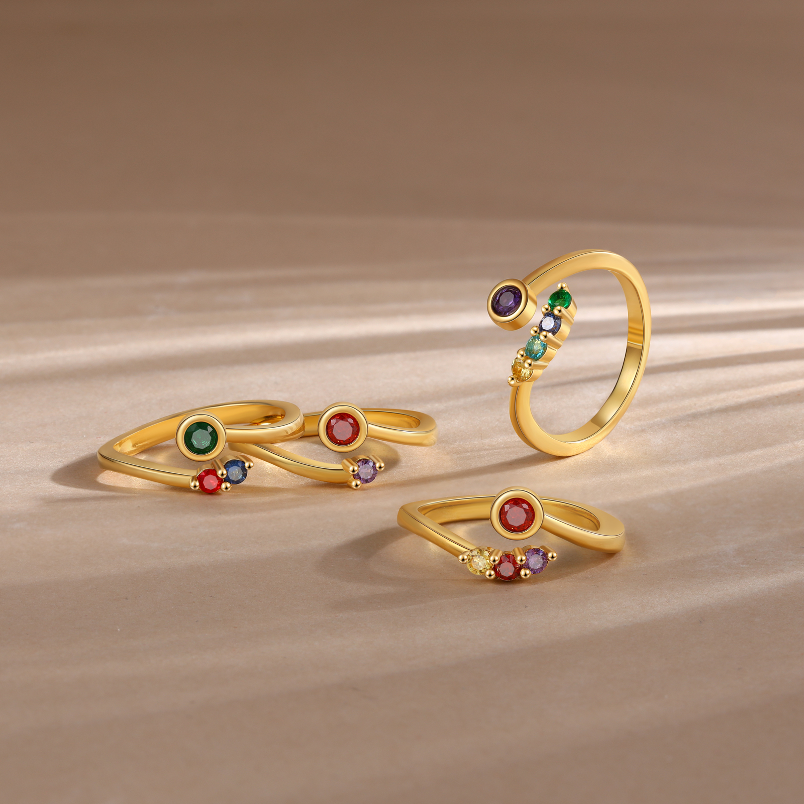 Anillo personalizado con 2-5 piedras de nacimiento anillo ajustable-Jessemade ES