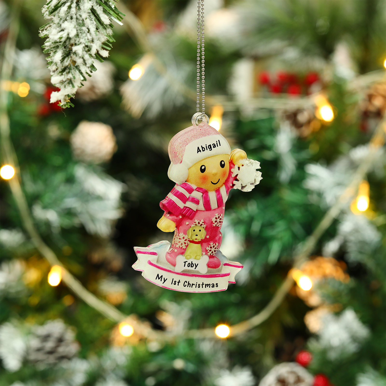 Navidad-Bebé con Perro Ornamento Navideño 2 nombres y texto personalizados