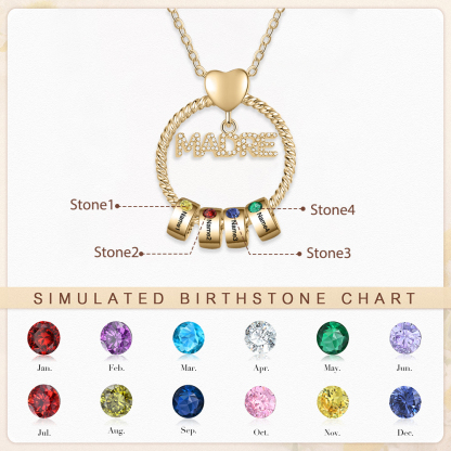 Collar con colgante de "MADRE" con 4 nombres y 4 piedras de nacimiento personalizados | Jessemade-Jessemade ES