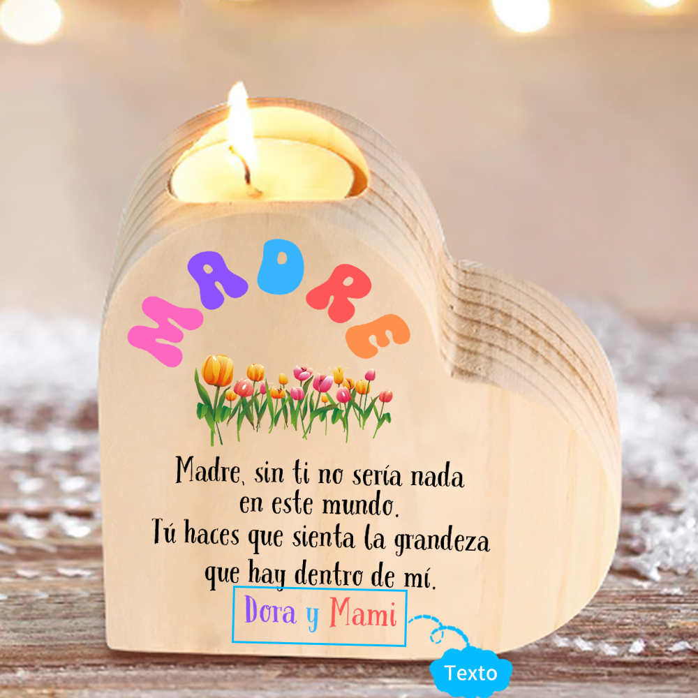 A mi mamá-Candelero con texto personalizado en forma de corazón de madera sin candela-Jessemade ES
