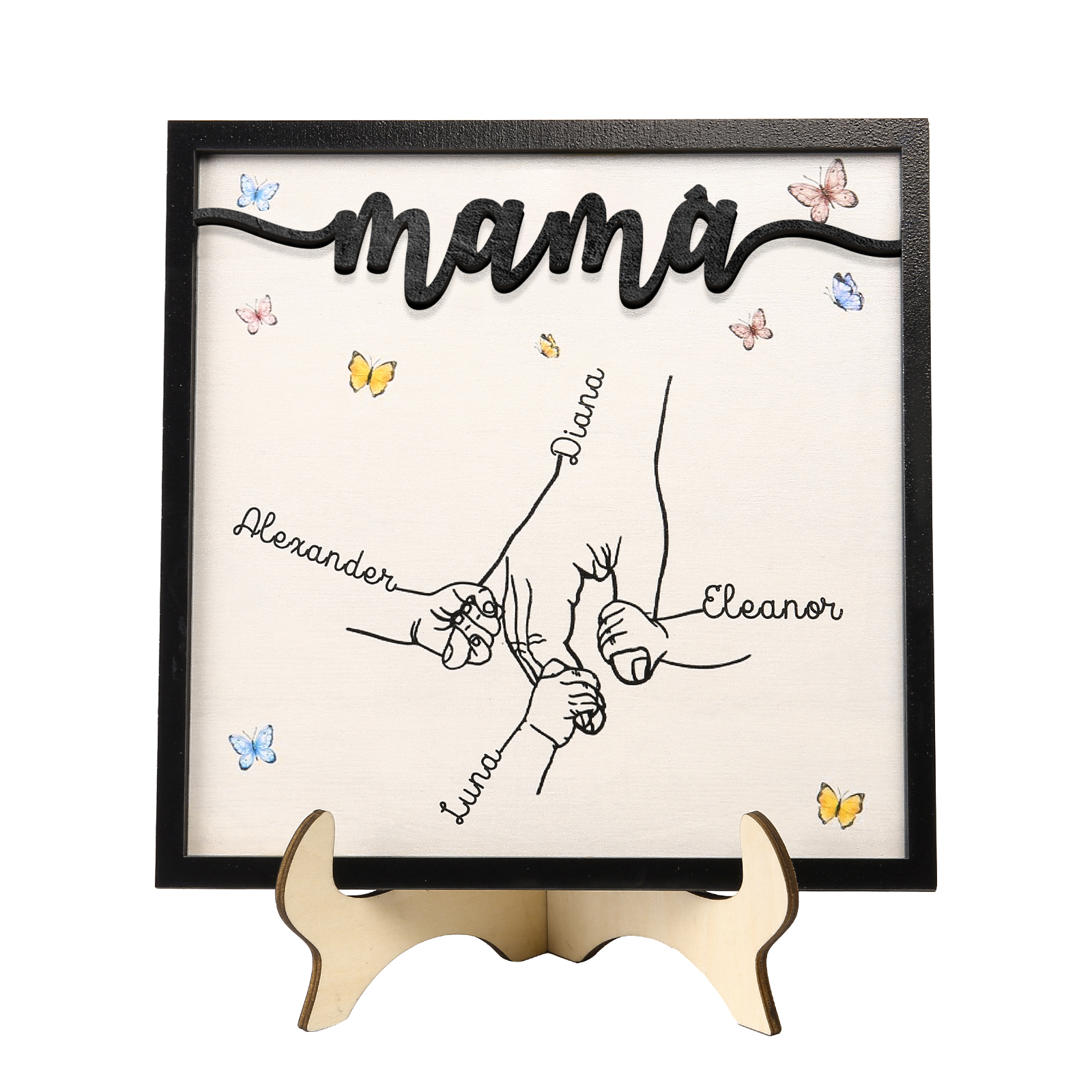 A mi mamá-Adorno 2-7 nombres personalizados decoración de madera mano con manitos-Jessemade ES