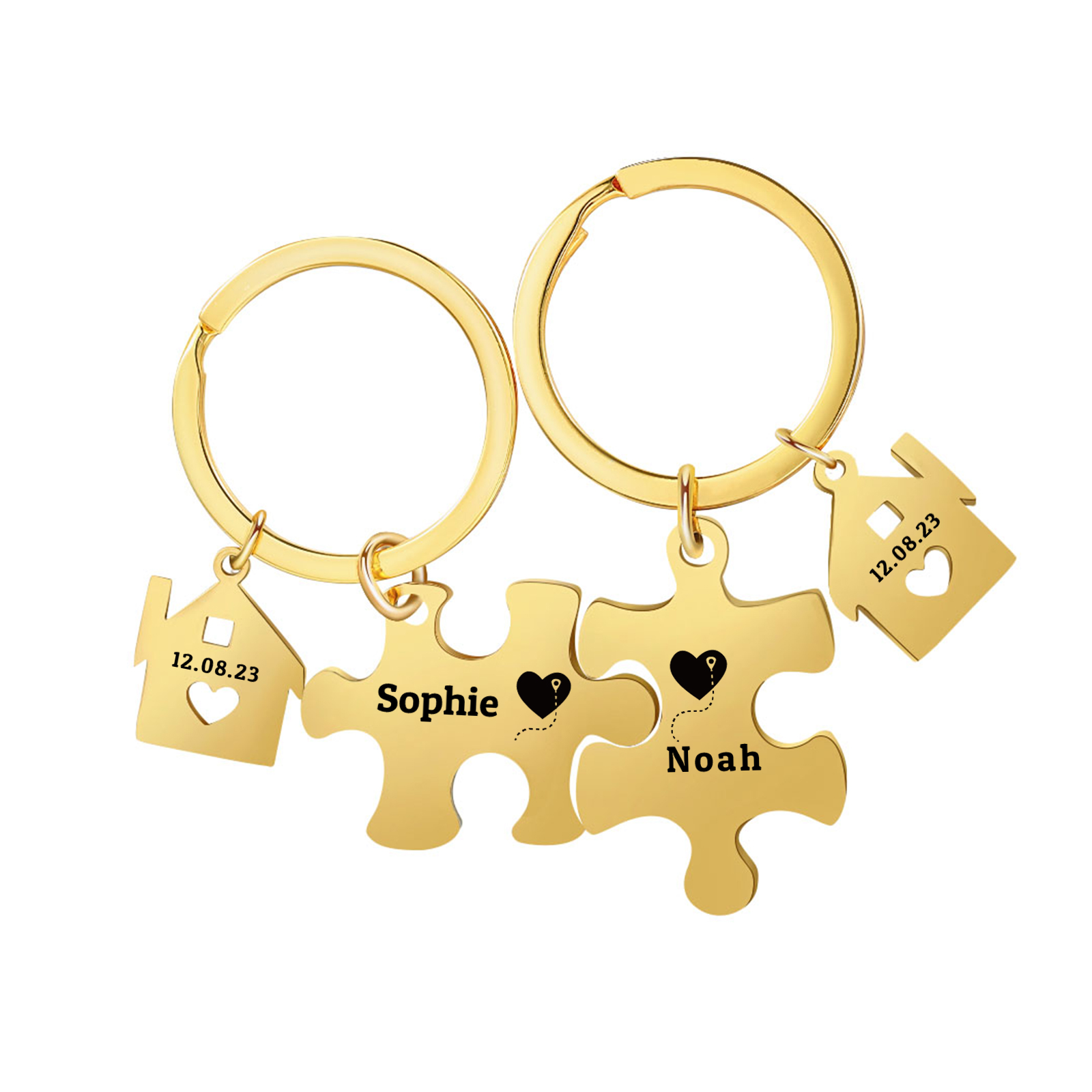 Llavero para pareja rompecabezas 2 nombres personalizados con fecha dije de casa-Jessemade ES