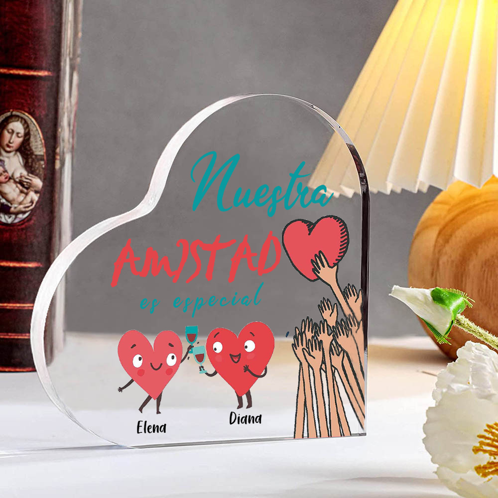 Placa de acrílico en forma de corazón para amiga con 2 nombres personalizados-Jessemade ES