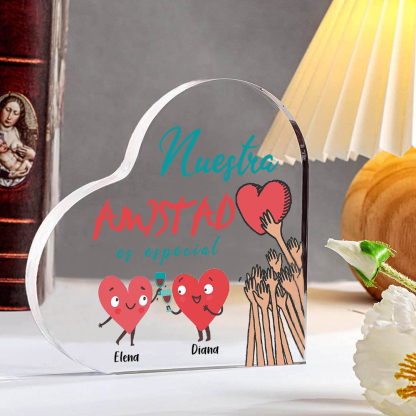 Placa de acrílico en forma de corazón para amiga con 2 nombres personalizados-Jessemade ES