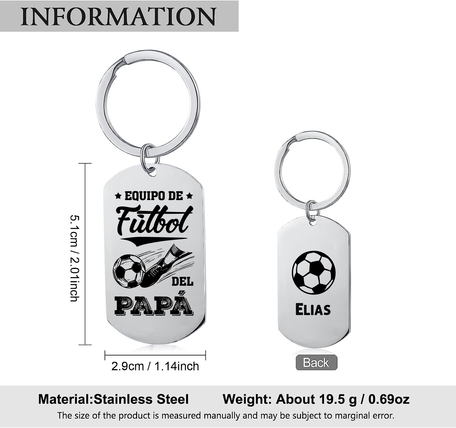 A mi papá-Llavero 1-7 Nombres Personalizados EQUIPO DE FÚTBOL DEL PAPÁ-Jessemade ES