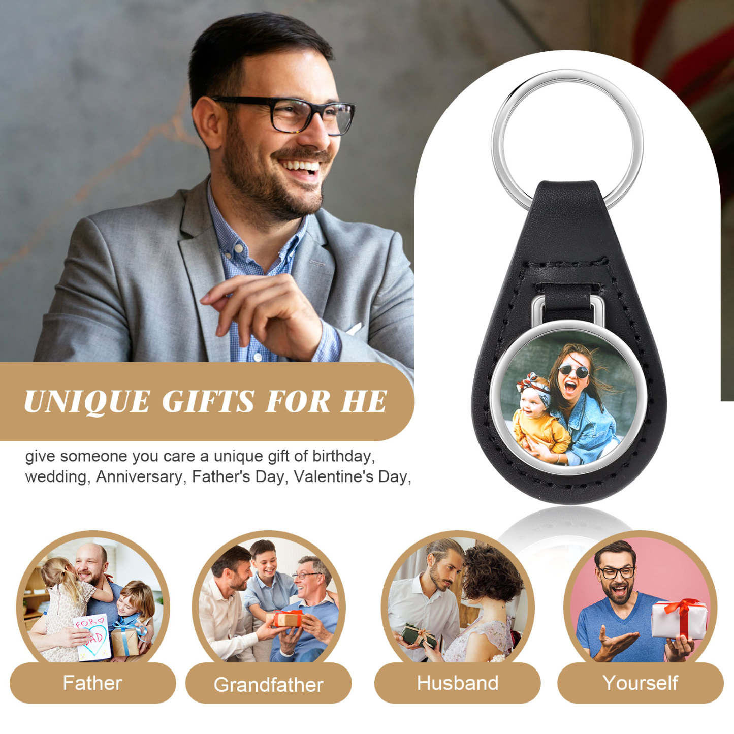 A mi mamá - Llavero de cuero personalizado con 1 foto-Jessemade ES