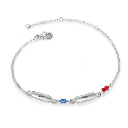 Pulsera infinito para mujer y placa personalizada con 2 nombres y 2 piedras de nacimiento-Jessemade ES