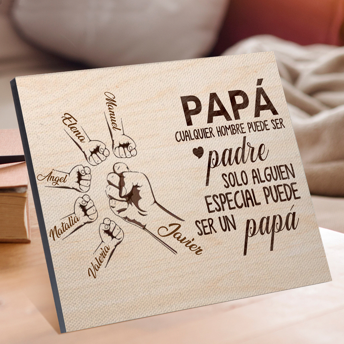 A mi papá - Lámina 2-6 nombres personalizados marco de madera puño con puño-Jessemade ES