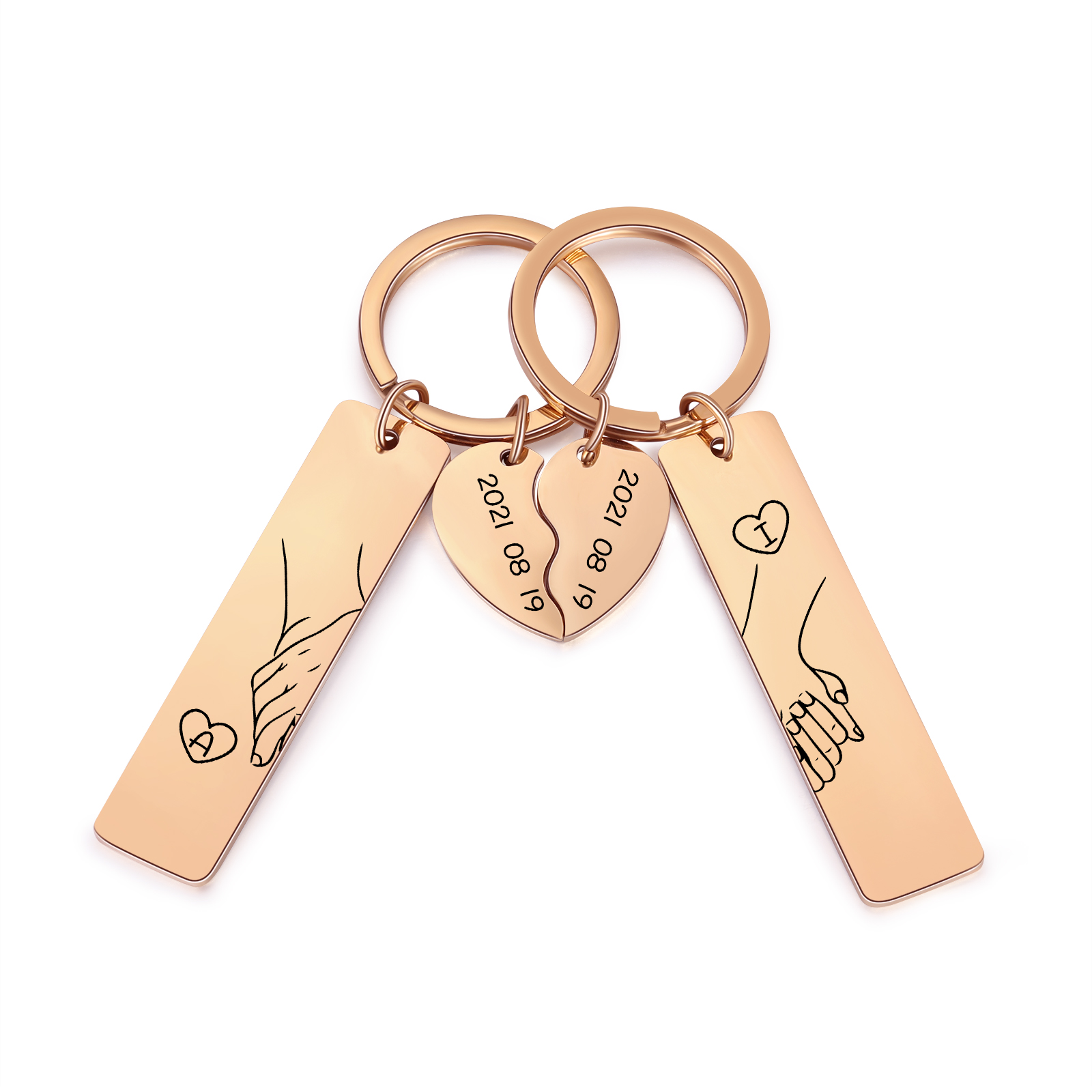 A mi querido-Llavero para pareja mano a mano 2 letras personalizadas con fecha-Jessemade ES