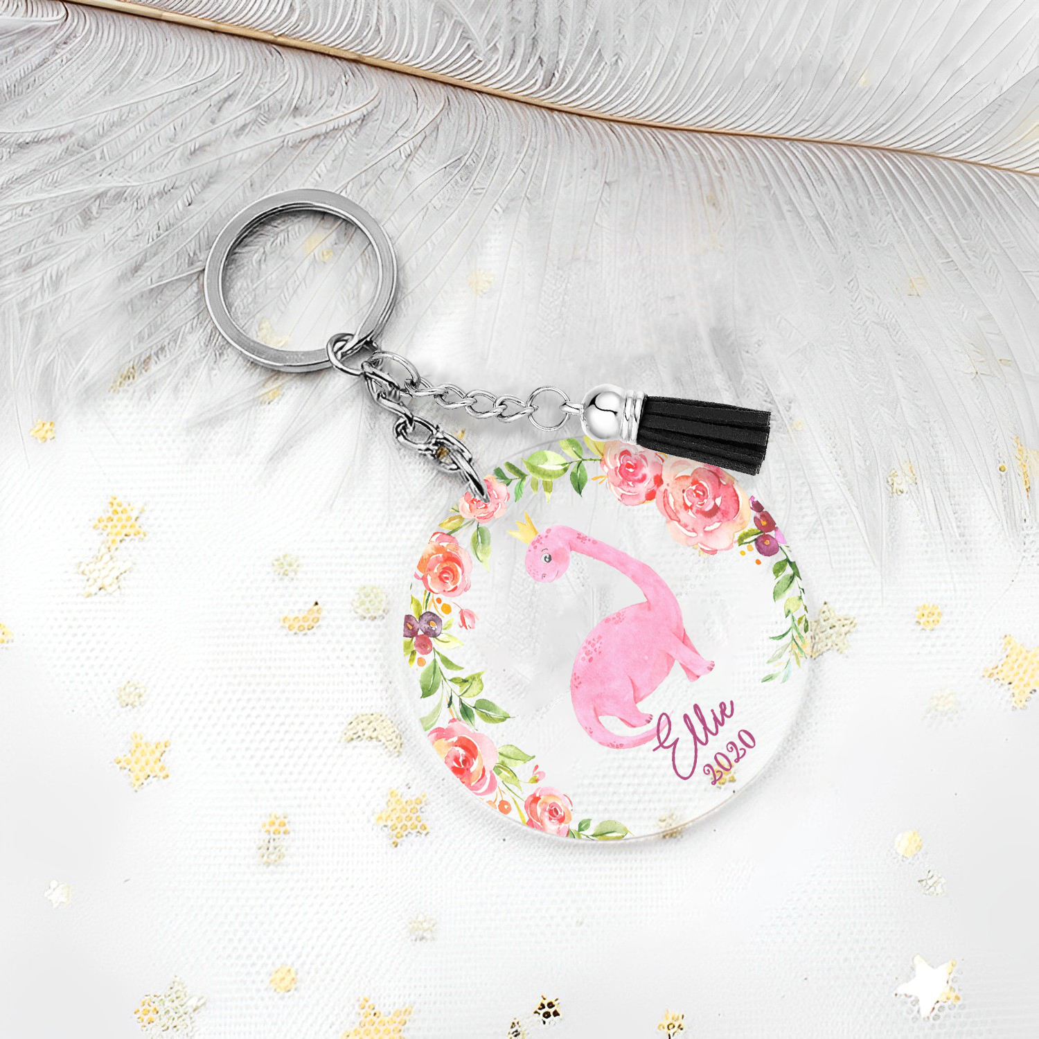 Llavero redondo de acrílico con animales para niñit@s personalizado con 1 nombre y año-Jessemade ES