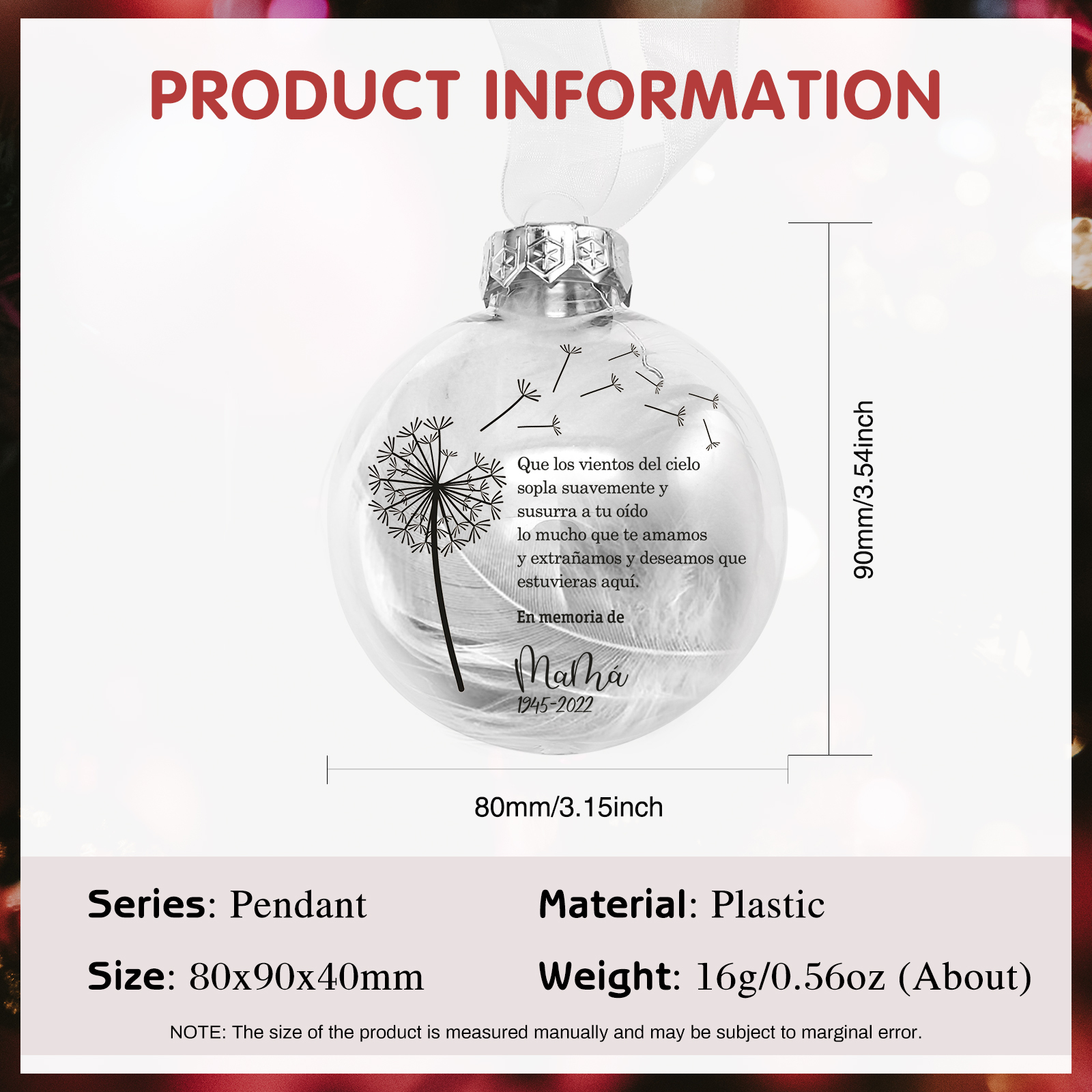 Bola navideña conmemorativa Adorno de Navidad 1 nombre y años personalizados con pluma -Jessemade ES