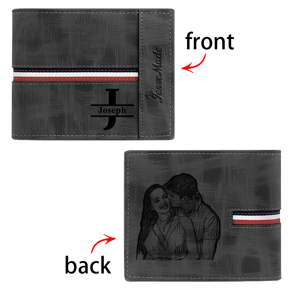 Cartera, billetera personalizada con 1 foto, 1 nombre y 1 letra monedero para hombre-Jessemade ES