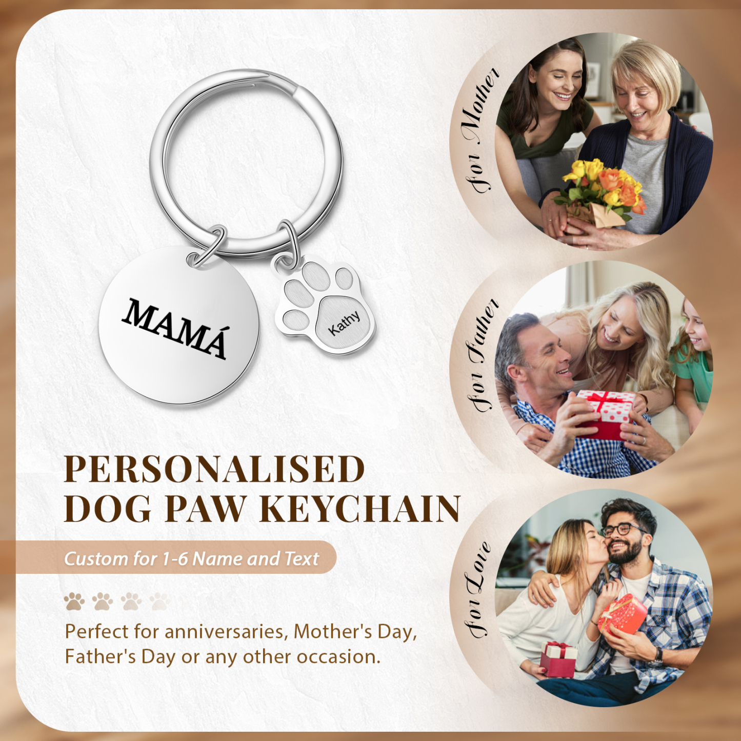 A mi familia - Llavero con 1 nombre personalizado en pata con texto-Jessemade ES