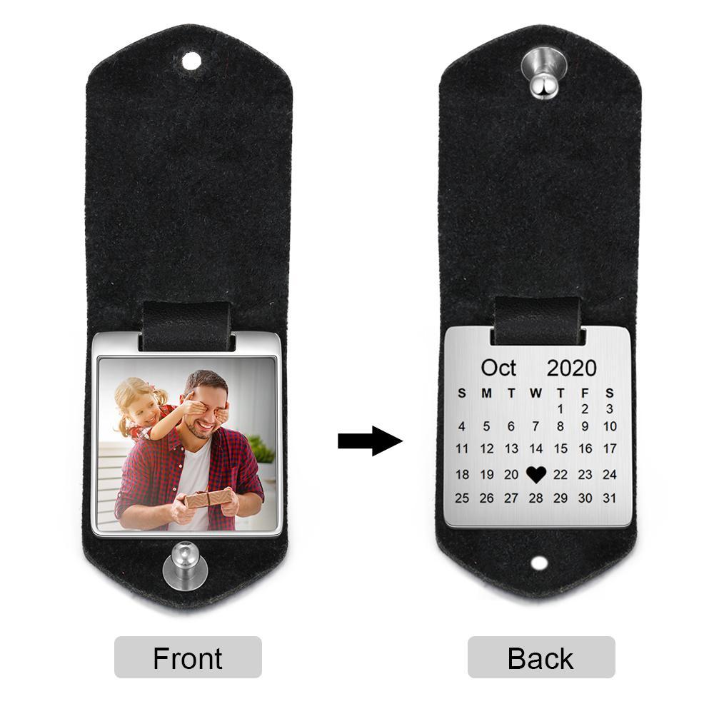 Llavero para pareja de cuero personalizado con fecha y foto-Jessemade ES