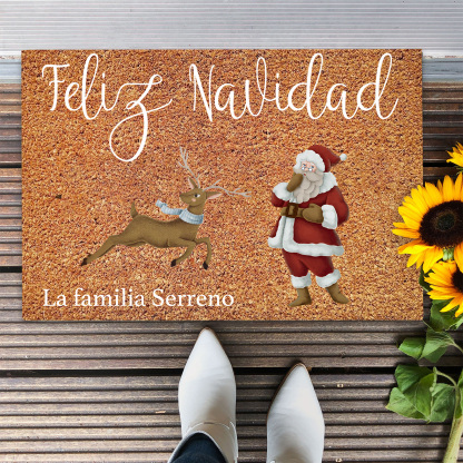 Navidad-felpudo/alfombra de entrada reno y Noel personalizado con 1 texto-Jessemade ES
