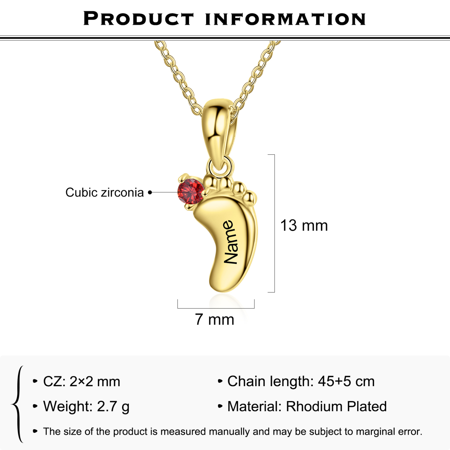 Collar pie de bebé con 1-6 nombres personalizados y 1-6 piedras de nacimiento color oro-Jessemade ES