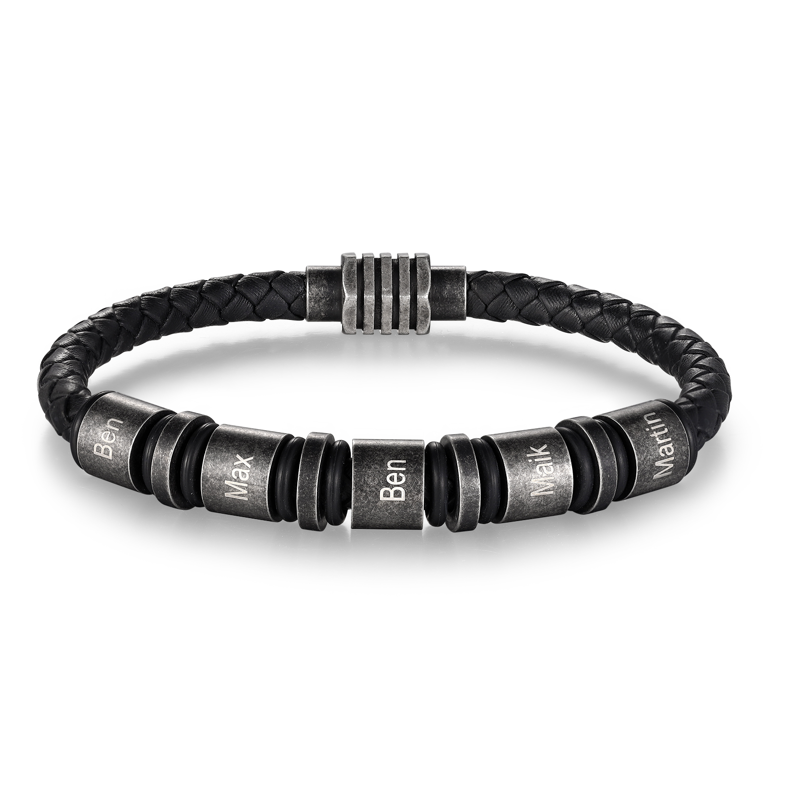 Pulsera de cuero trenzado con 5 aros 5 nombres personalizados pulsera de hombre -Jessemade ES