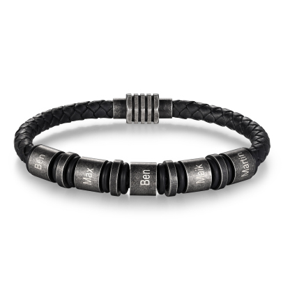 Pulsera de cuero trenzado con 5 aros 5 nombres personalizados pulsera de hombre -Jessemade ES