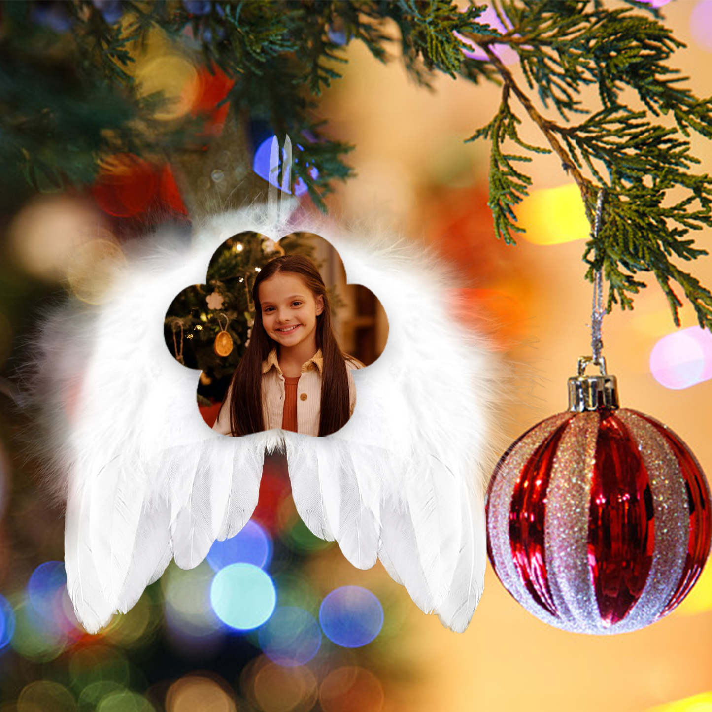 Navidad-Ornamento navideño alas de ángel con 1 foto personalizada adorno del árbol