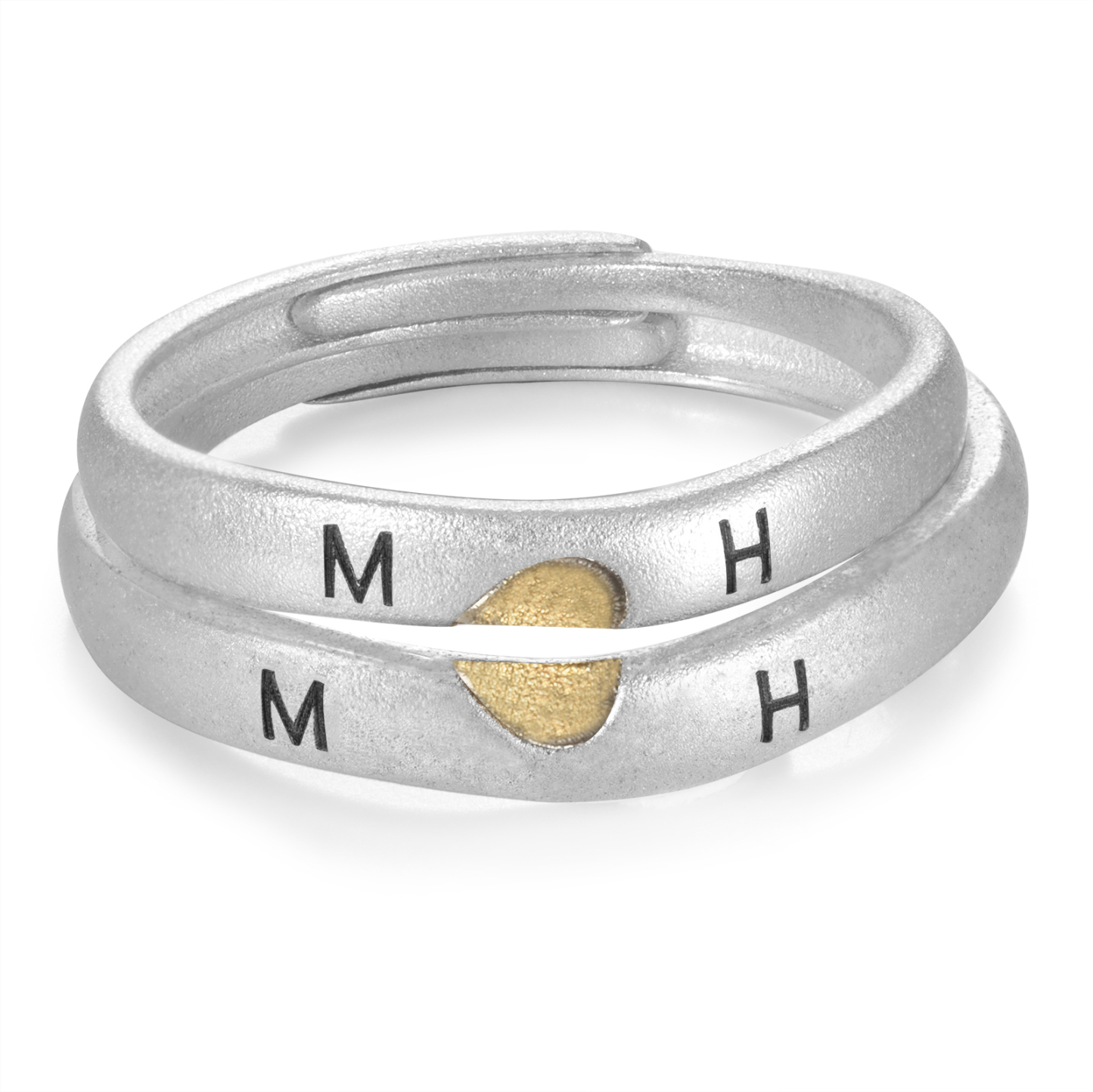 Anillos para Pareja de Corazón Plata 925 Personalizados de 2 Letras y Fecha Anillos Ajustables Alianza-Jessemade ES