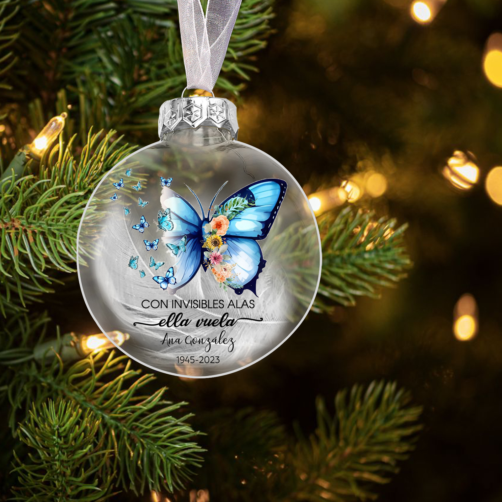 Bola navideña conmemorativa Adorno de Navidad 2 textos personalizados con pluma -Jessemade ES