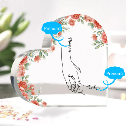 A mi mamá/abuela-Placa de acrílico en forma de corazón mano y manitas 2-6 nombres personalizados-Jessemade ES