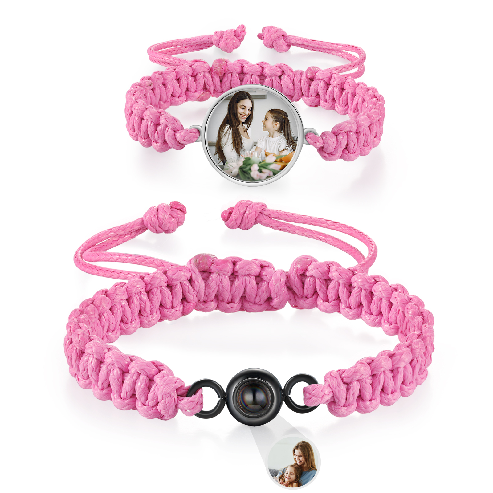Pulsera de cuerda para familia con 2 fotos personalizadas para padres e hijos-Jessemade ES