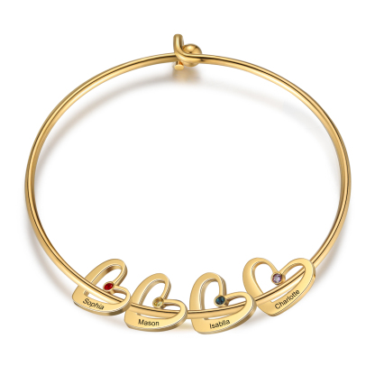 Pulsera 2-6 nombres y piedras de nacimiento personalizados con colgantes de corazón oro-Jessemade ES