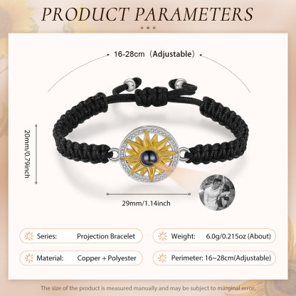 Pulsera con proyección de foto con dije de girasol cuerda negra-Jessemade ES