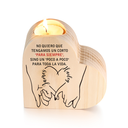 Candelero de madera dedos cogidos para pareja sin vela personalizado con 2 nombres-Jessemade ES