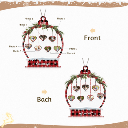 Navidad-Ornamento navideño de acrílico bola de cristal con 7 nombres, 7 fotos y 1 texto personalizados-Jessemade ES