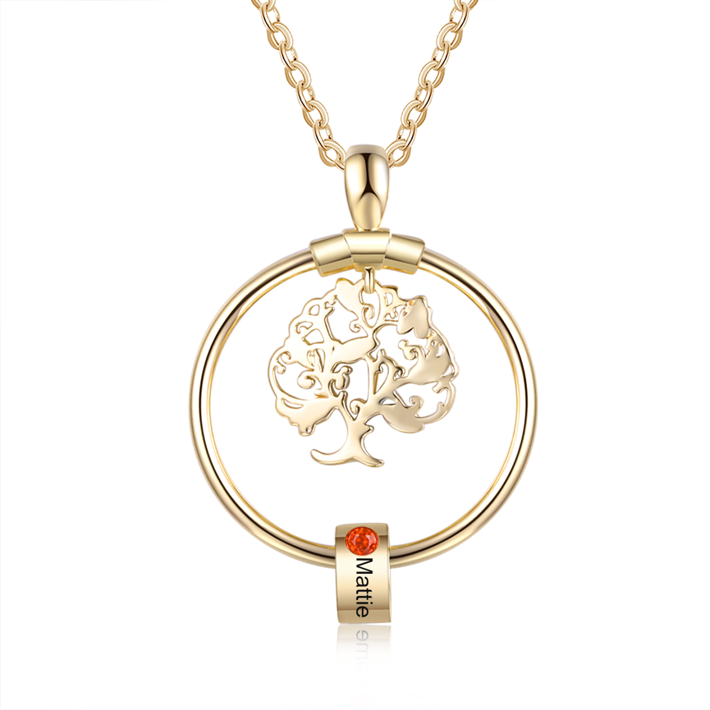 Collar con 1-5 círculos 1-5 piedras de nacimiento y nombres colgante de árbol de la vida oro-Jessemade ES