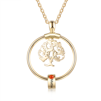 Collar con 1-5 círculos 1-5 piedras de nacimiento y nombres colgante de árbol de la vida oro-Jessemade ES