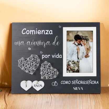 Lámina marco de madera para pareja apellido y número personalizados con 1 foto-Jessemade ES