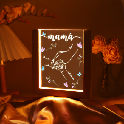 A mi mamá/abuela-Lámpara Personalizada con 2-6 Nombres y Texto "mano y manitas" 3D Ilusión Luz de Noche-Jessemade ES