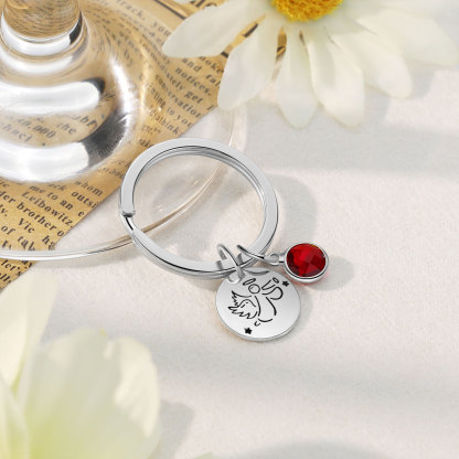 Llavero con colgante de ángel amuleto de guardia personalizado con 1 texto y 1 piedra-Jessemade ES