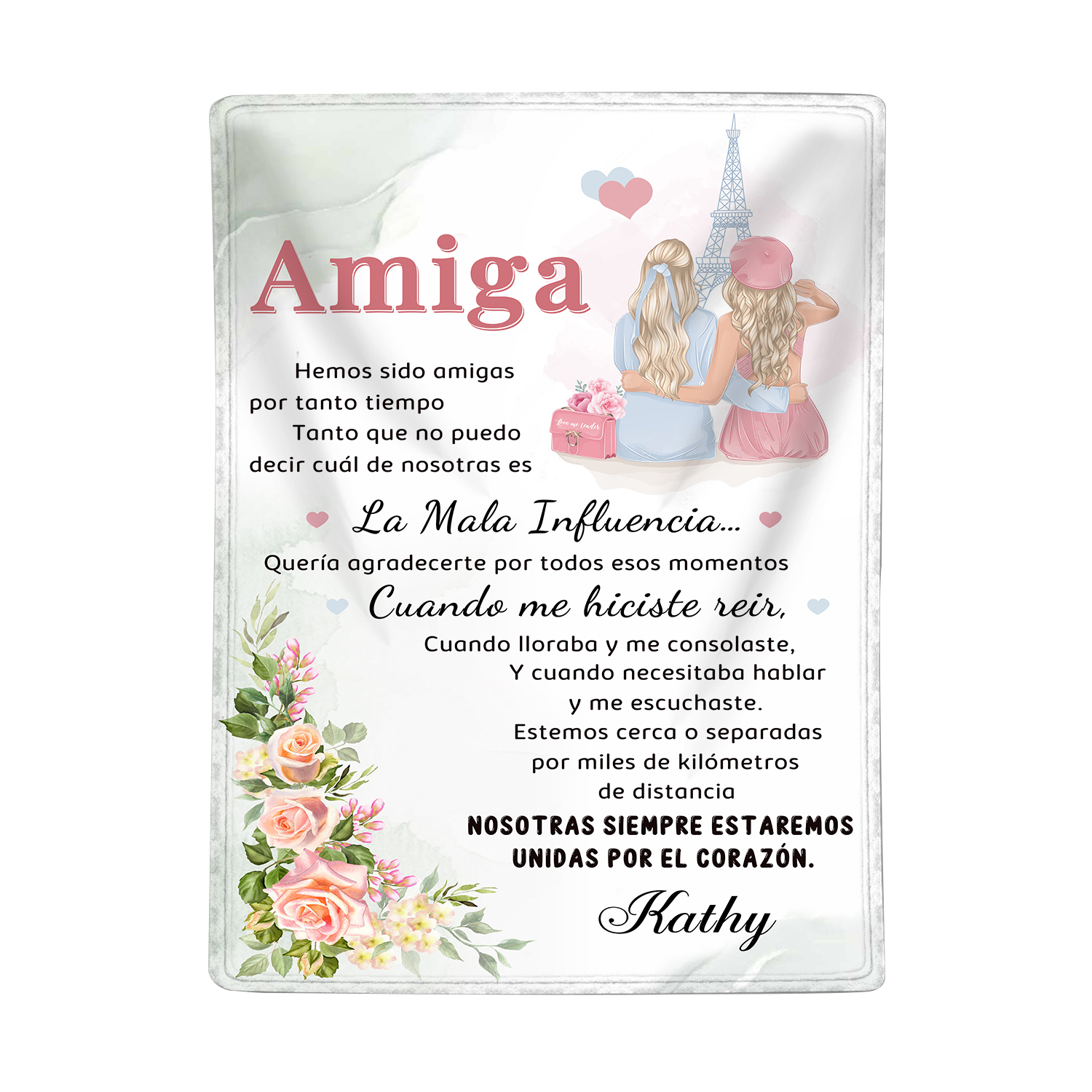 A mi amiga-Manta de buen calidad con frase amoroso y personalizada con 1 nombre-Jessemade ES