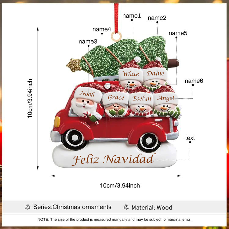 Navidad-Ornamento muñecos navideño de madera Papá Noel y niños texto y 6 nombres personalizados adorno del árbol-Jessemade ES