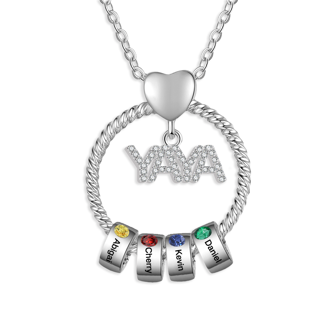 A mi abuela-Collar 1-5 nombres y piedras de nacimiento personalizados con colgante de "YAYA" color plateado | Jessemade-Jessemade ES